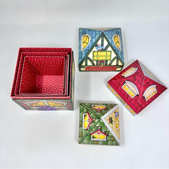 Vintage Mary Engelbreit Christmas Nesting Boxes Set of 3 Paperboard Whimsical - Picture 2 of 15